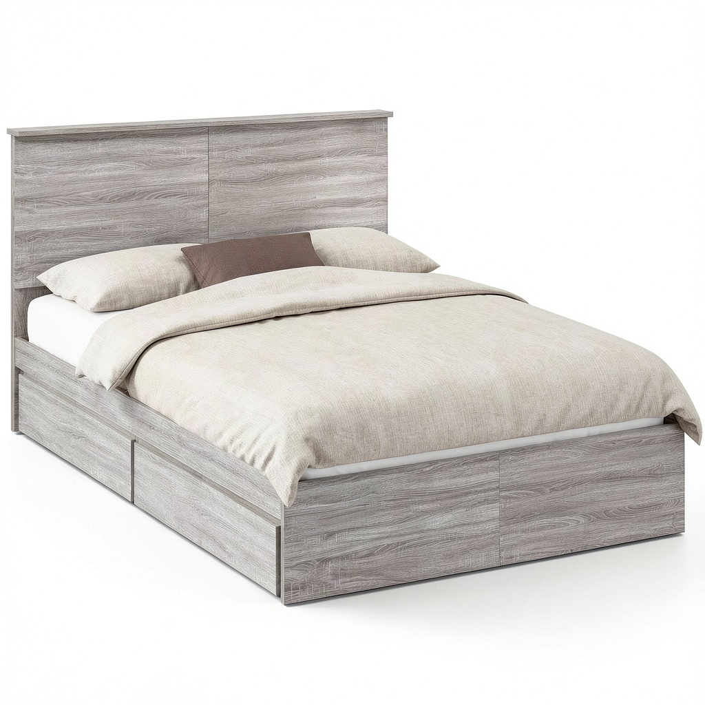 Letto Matrimoniale con Contenitore e Testiera Grigio Sonoma 150x200 cm, Struttura Robusta e Moderna con Cassetti Integrati