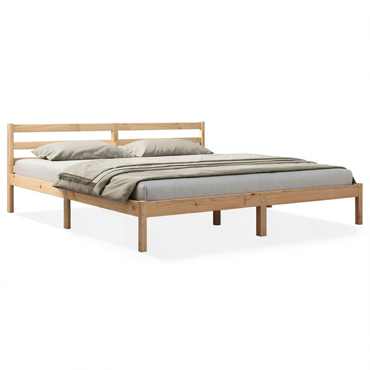 Letto Matrimoniale in Legno Massello con Testiera 180x210 cm, Rete in Doghe di Pino