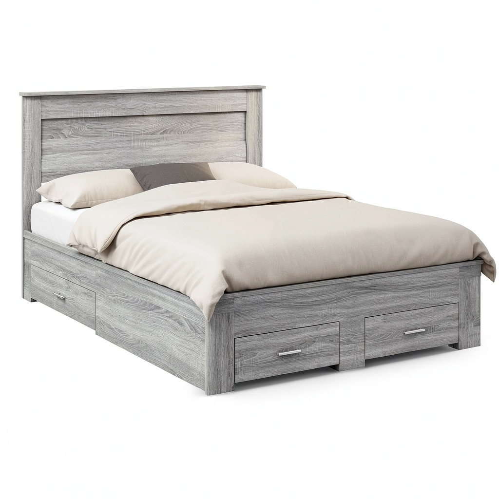 Letto Matrimoniale con Contenitore e Cassetti in Legno Grigio Sonoma 150x200 cm