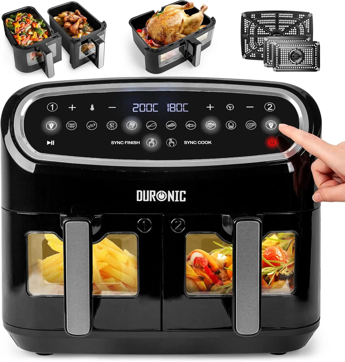 Friggitrice ad aria Duronic AF34 BK - colore Nero - 2400W, 10L, 5L