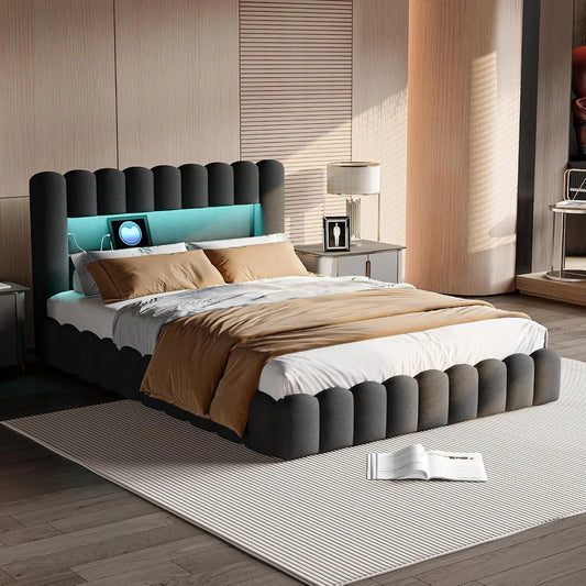Letto Moderno - colore Grigio - a LED - 200 cm
