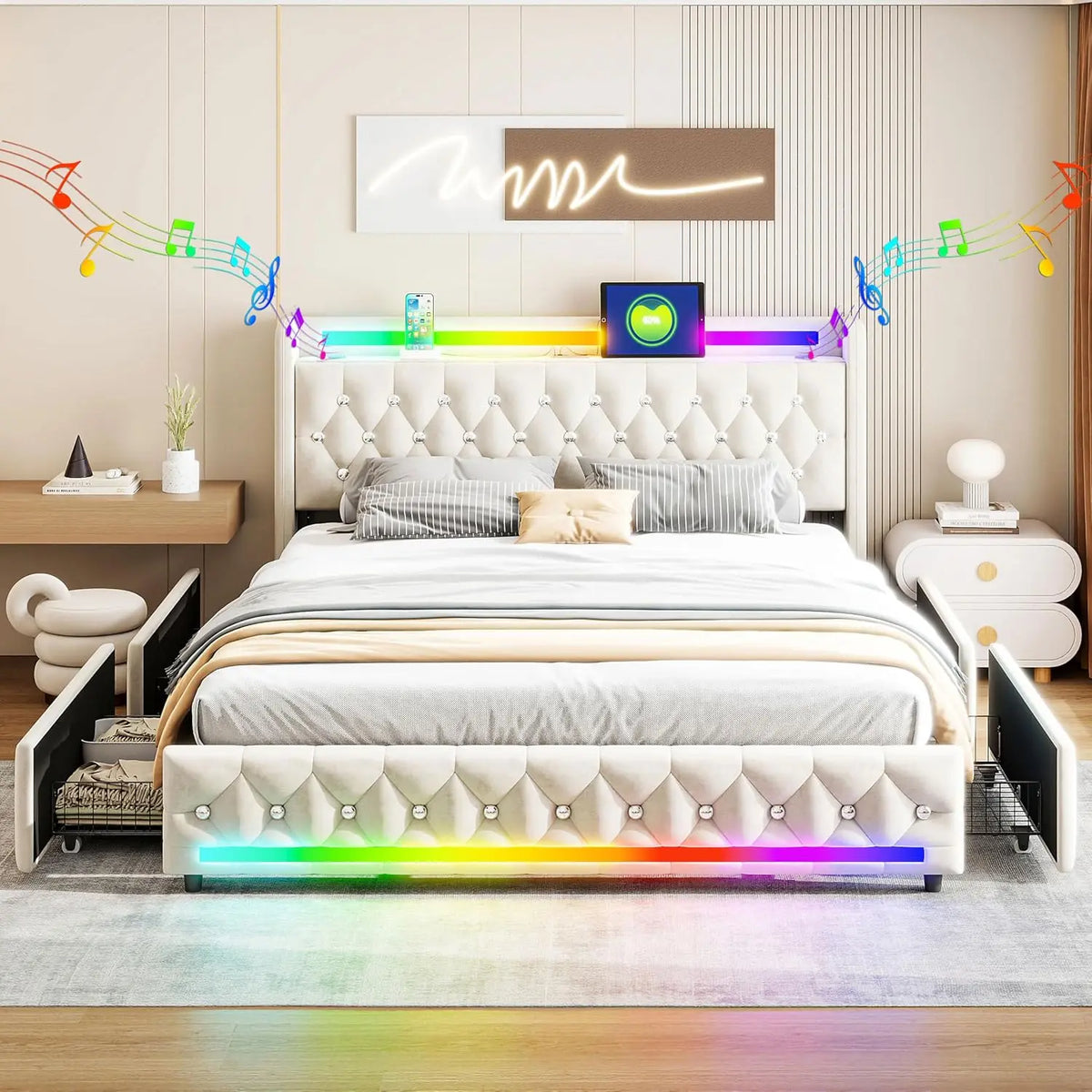 Letto - colore Beige - con Bluetooth